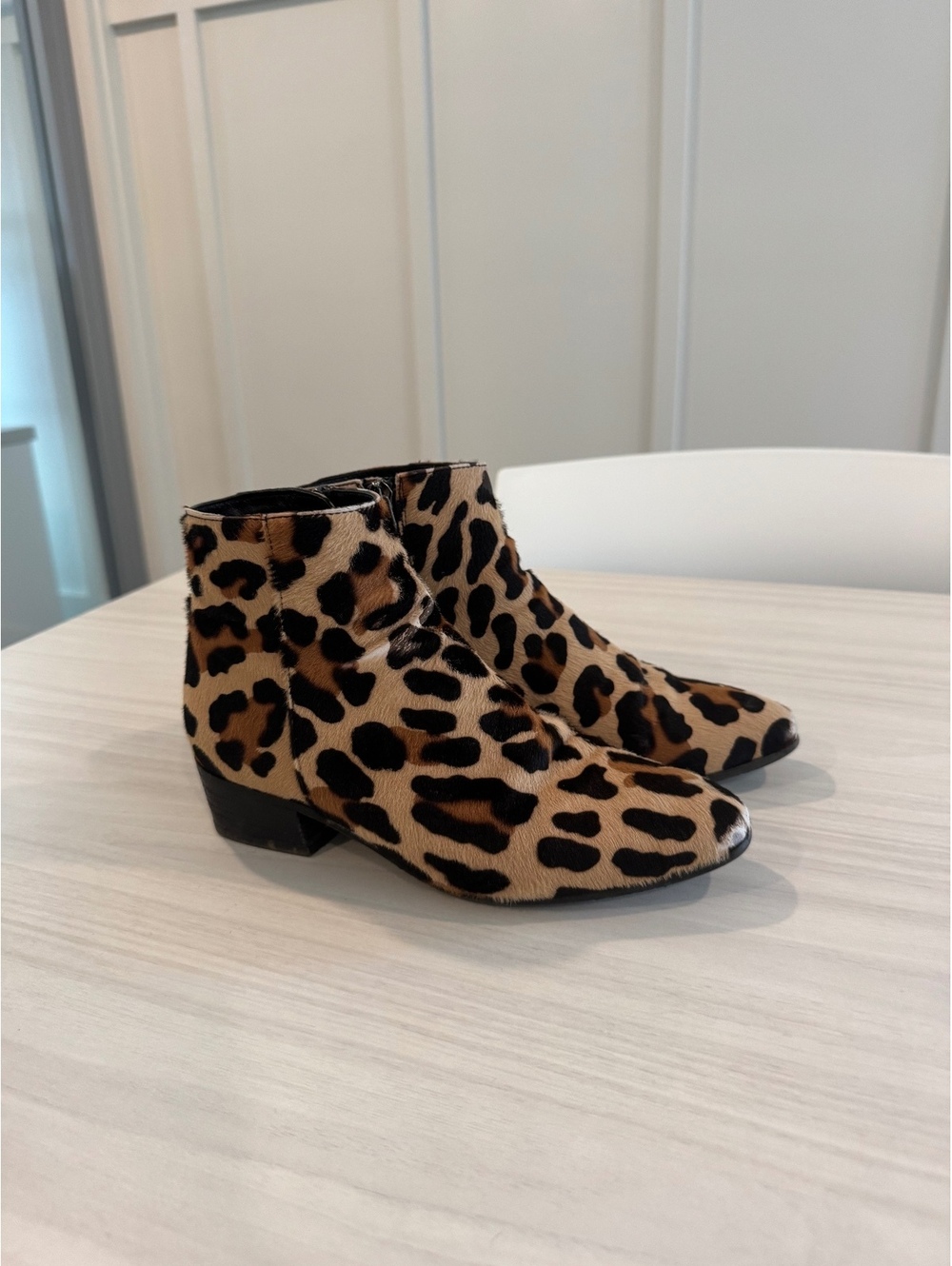 Aquatalia Fuoco Leopard Calf Hair Italian Ankle Boots Size 6.5